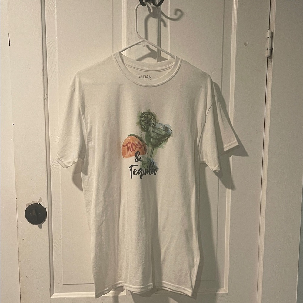 Gildan White T-Shirt with Tacos & Tequila Design